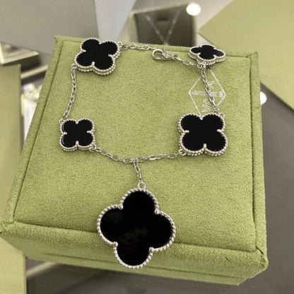 [CiCi]CLOVER 5 MOTIFS SIVLER ONYX BRACELET