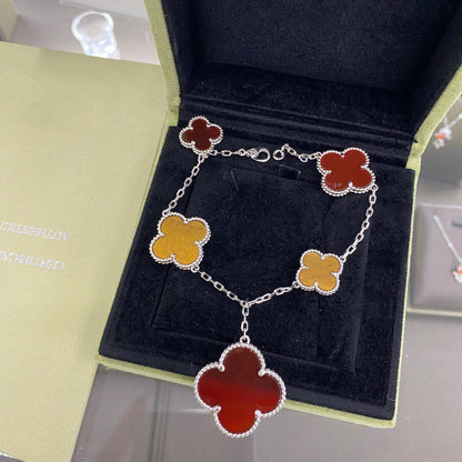 [CiCi]CLOVER 5 MOTIFS SIVLER CARNELIAN TIGER EYE BRACELET