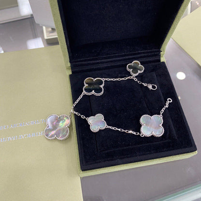 [CiCi]CLOVER 5 MOTIFS SIVLER DARK MOP BRACELET