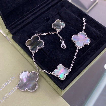 [CiCi]CLOVER 5 MOTIFS SIVLER DARK MOP BRACELET