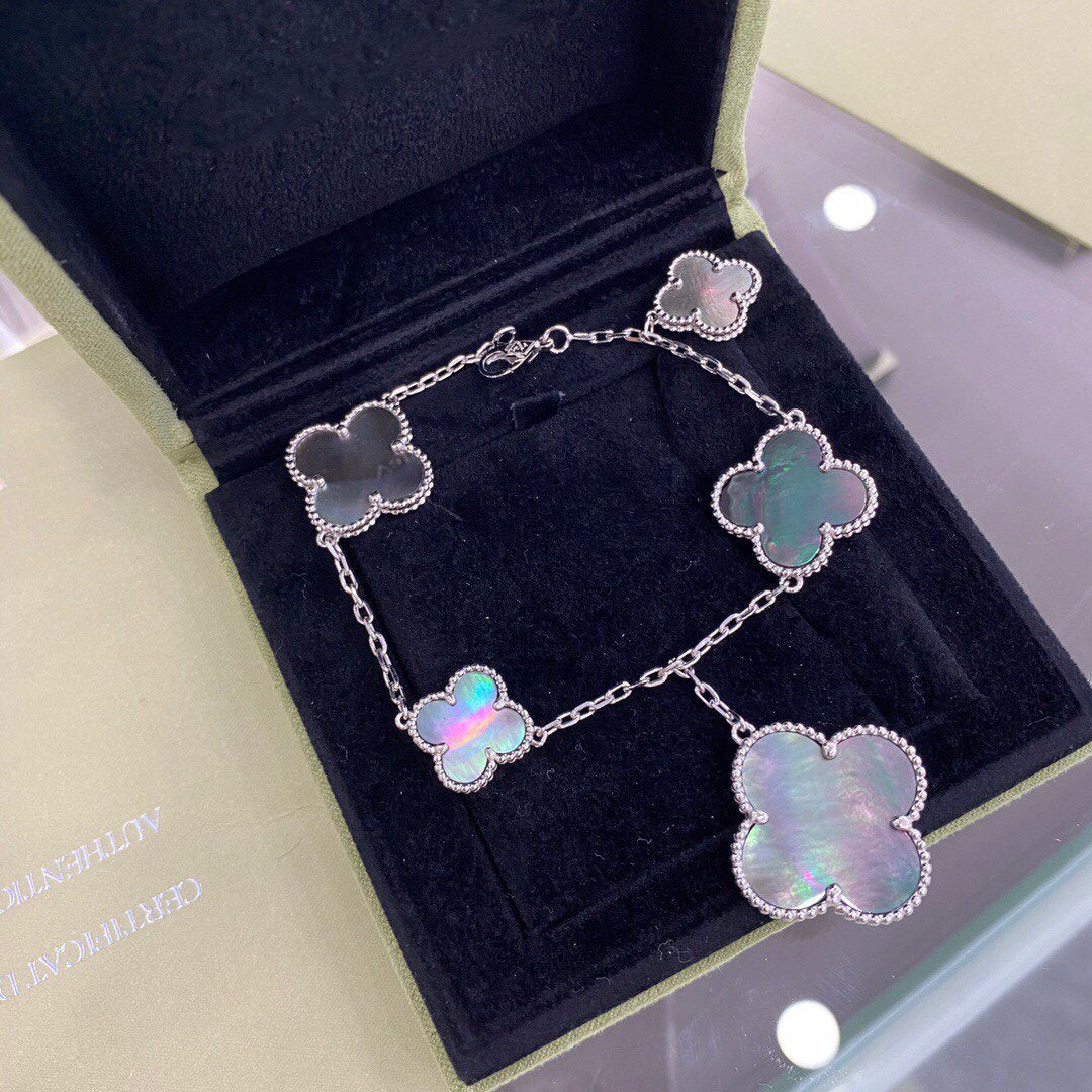 [CiCi]CLOVER 5 MOTIFS SIVLER DARK MOP BRACELET