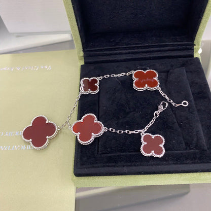 [CiCi]CLOVER 5 MOTIFS SIVLER CARNELIAN BRACELET