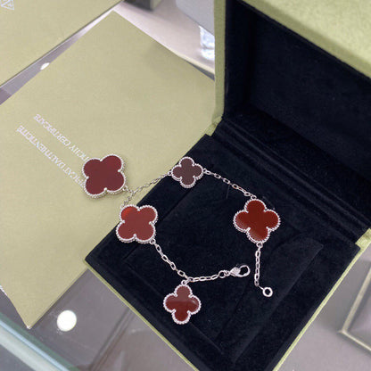 [CiCi]CLOVER 5 MOTIFS SIVLER CARNELIAN BRACELET