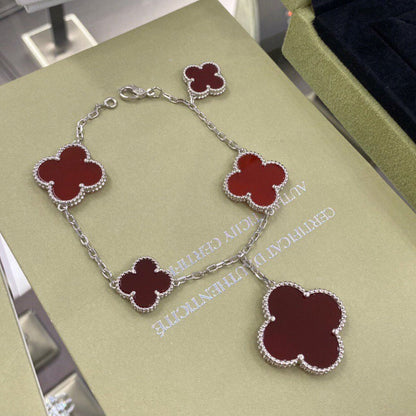 [CiCi]CLOVER 5 MOTIFS SIVLER CARNELIAN BRACELET