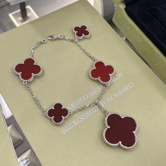 [CiCi]CLOVER 5 MOTIFS SIVLER CARNELIAN BRACELET