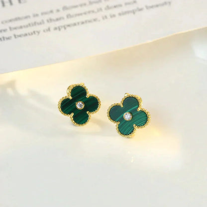 [CiCi]CLOVER MEDIUM 1 MOTIFS MALACHITE DIAMOND EARRINGS