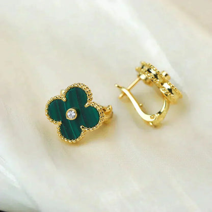 [CiCi]CLOVER MEDIUM 1 MOTIFS MALACHITE DIAMOND EARRINGS