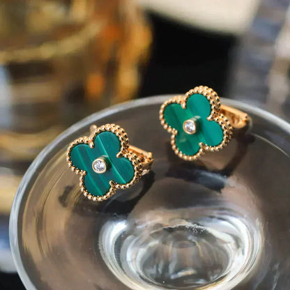 [CiCi]CLOVER MEDIUM 1 MOTIFS MALACHITE DIAMOND EARRINGS