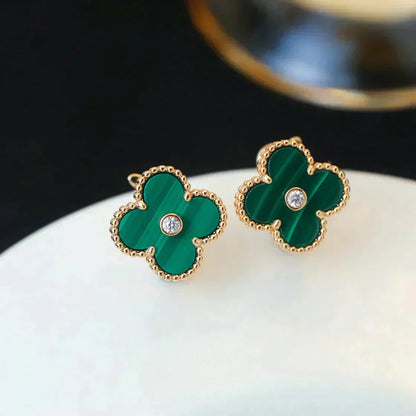 [CiCi]CLOVER MEDIUM 1 MOTIFS MALACHITE DIAMOND EARRINGS