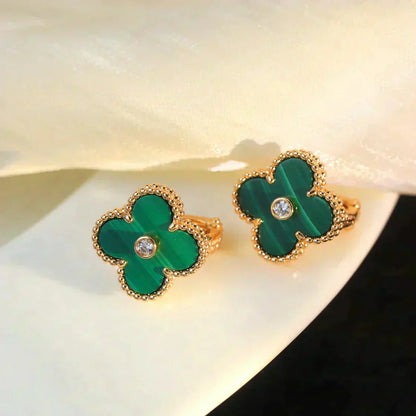 [CiCi]CLOVER MEDIUM 1 MOTIFS MALACHITE DIAMOND EARRINGS