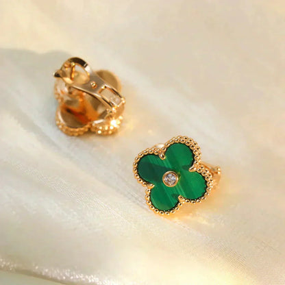 [CiCi]CLOVER MEDIUM 1 MOTIFS MALACHITE DIAMOND EARRINGS
