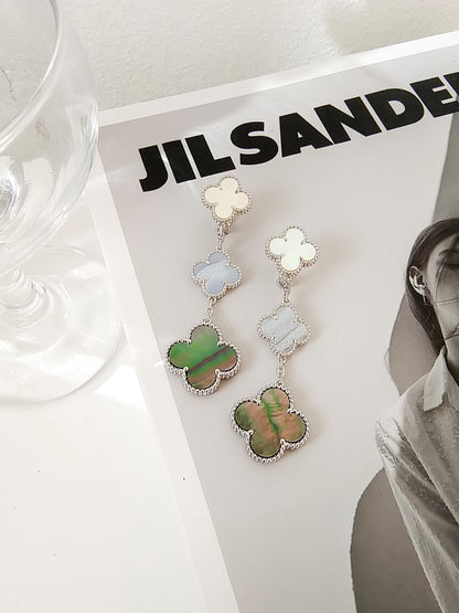 [CiCi]CLOVER 3 MOTIFS CHALCEDONY DARK MOP SILVER EARRINGS