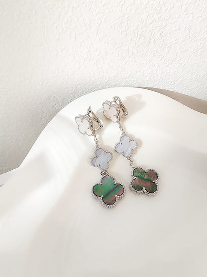 [CiCi]CLOVER 3 MOTIFS CHALCEDONY DARK MOP SILVER EARRINGS
