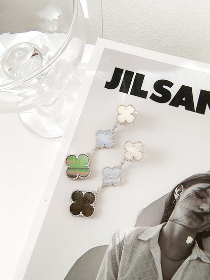 [CiCi]CLOVER 3 MOTIFS CHALCEDONY DARK MOP SILVER EARRINGS