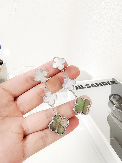 [CiCi]CLOVER 3 MOTIFS CHALCEDONY DARK MOP SILVER EARRINGS