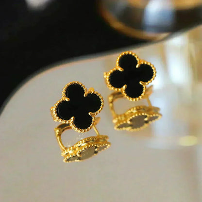 [CiCi]CLOVER MEDIUM 1 MOTIFS  ONYX STUD EARRINGS