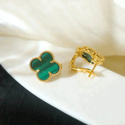 [CiCi]CLOVER MEDIUM 1 MOTIFS MALACHITE  EARRINGS