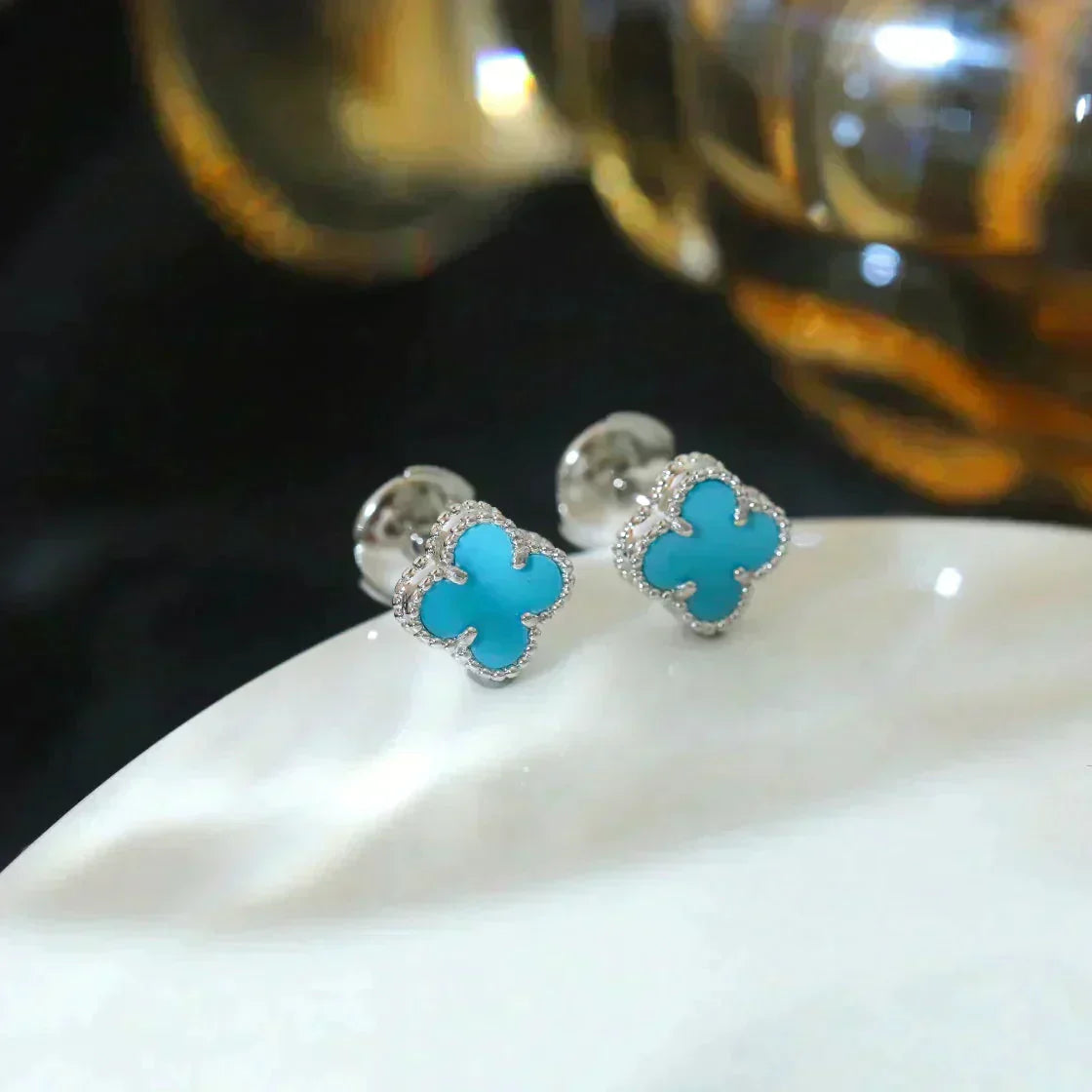 [CiCi]CLOVER MINI TUROUOISE SILVER STUD EARRINGS
