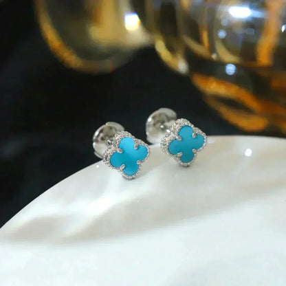 [CiCi]CLOVER MINI TUROUOISE SILVER STUD EARRINGS