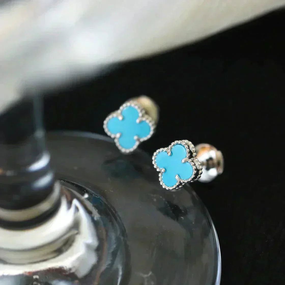 [CiCi]CLOVER MINI TUROUOISE SILVER STUD EARRINGS