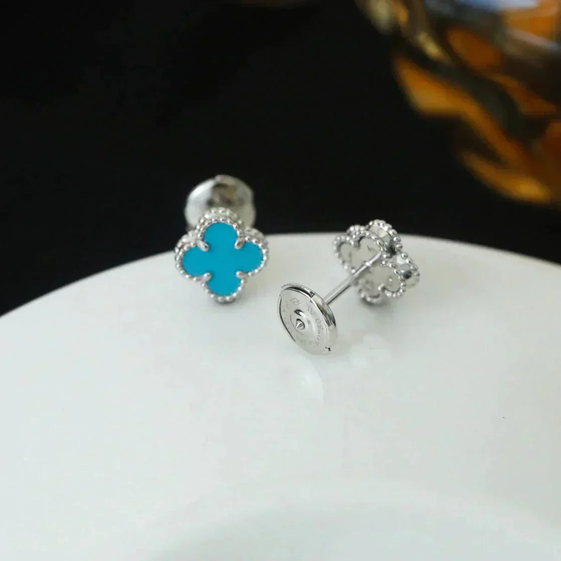 [CiCi]CLOVER MINI TUROUOISE SILVER STUD EARRINGS