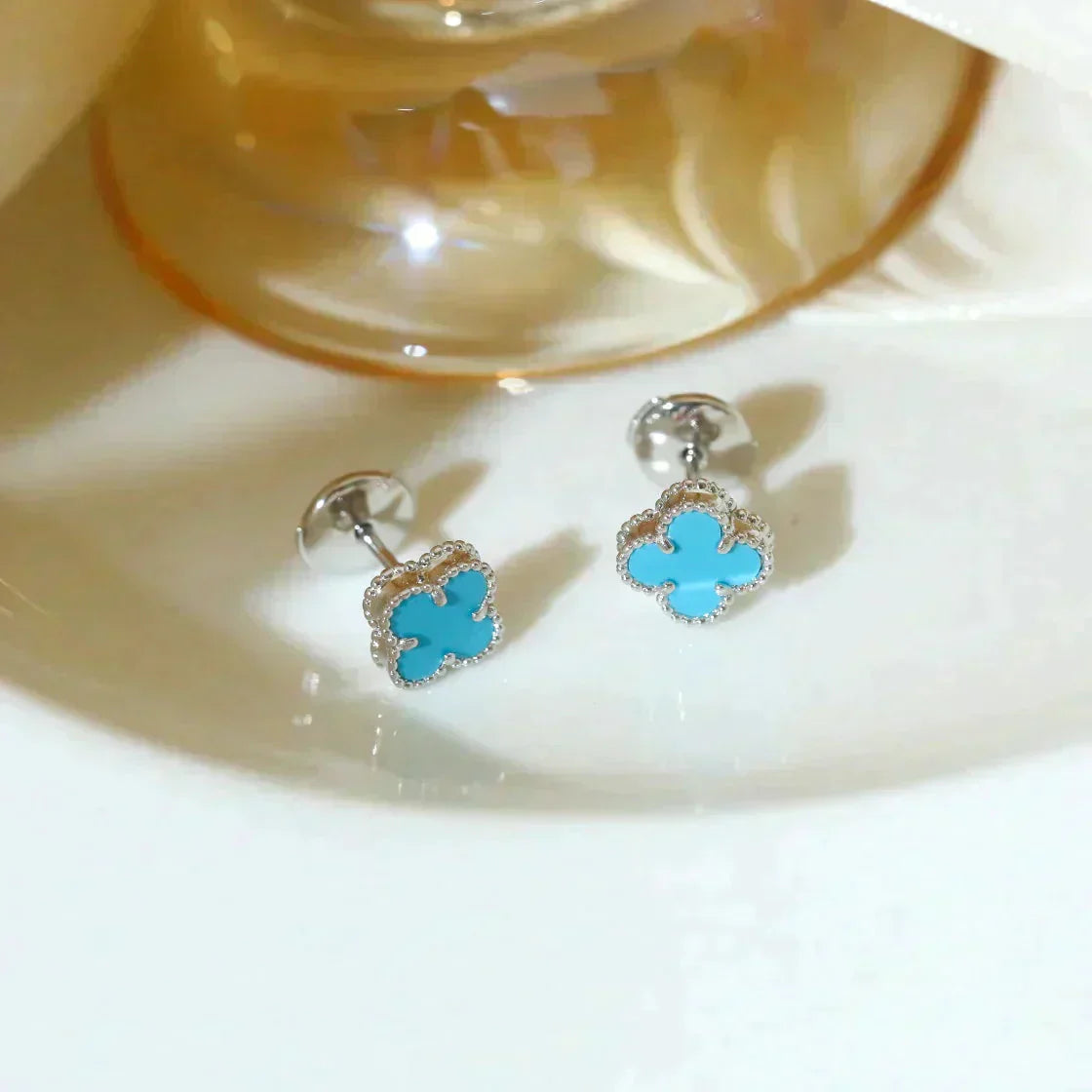 [CiCi]CLOVER MINI TUROUOISE SILVER STUD EARRINGS