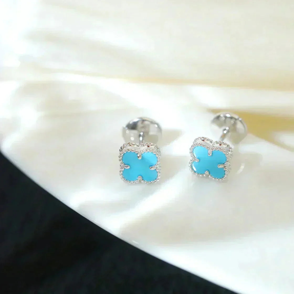 [CiCi]CLOVER MINI TUROUOISE SILVER STUD EARRINGS
