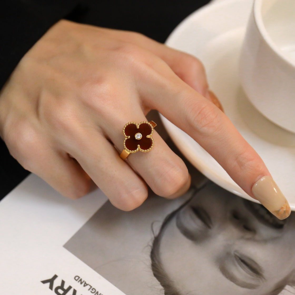 [CiCi]CLOVER CARNELIAN RING ROSE GOLD DIAMOND