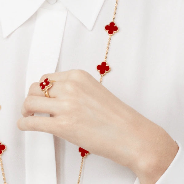 [CiCi]CLOVER CARNELIAN RING ROSE GOLD DIAMOND