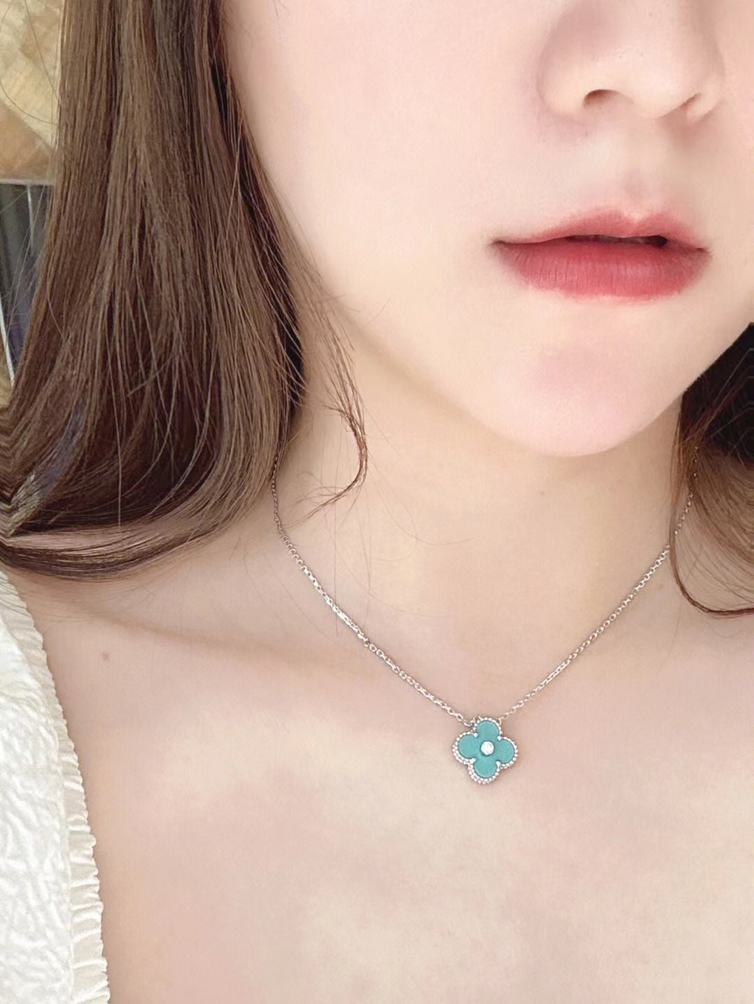 [CiCi]CLOVER 1 DIAMANT HELLBLAU SILBER KETTE