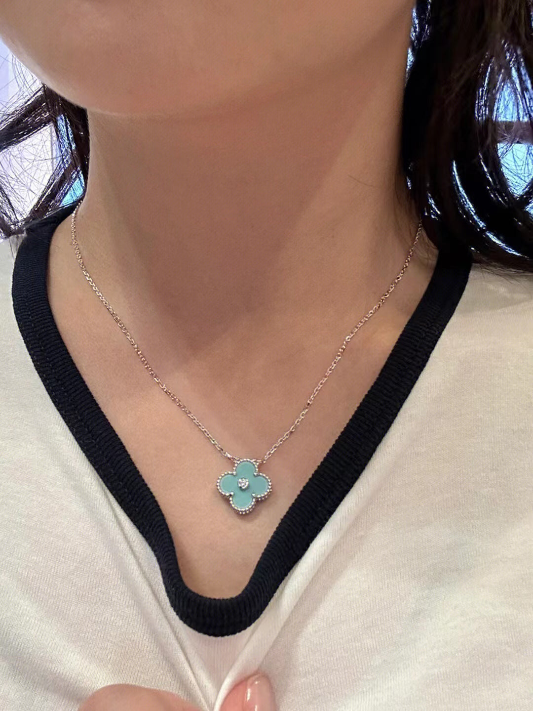 [CiCi]CLOVER 1 DIAMANT HELLBLAU SILBER KETTE