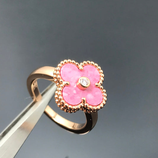 [CiCi]CLOVER RHODONITE ROSE GOLD RING