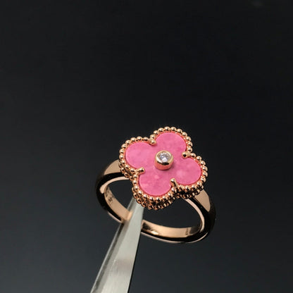 [CiCi]CLOVER RHODONITE ROSE GOLD RING