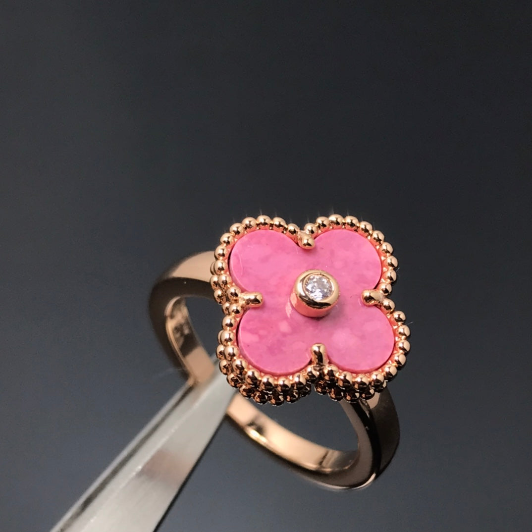 [CiCi]CLOVER RHODONITE ROSE GOLD RING