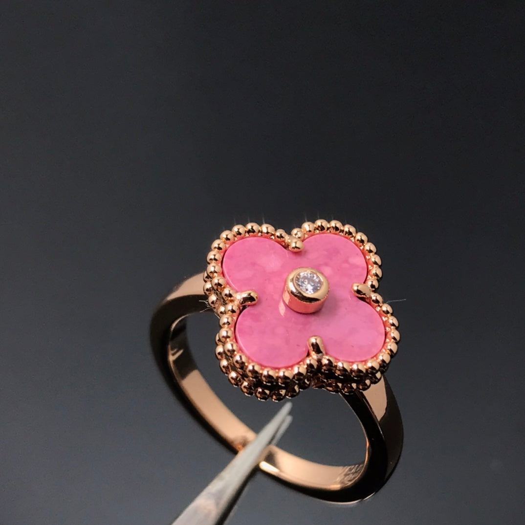 [CiCi]CLOVER RHODONITE ROSE GOLD RING
