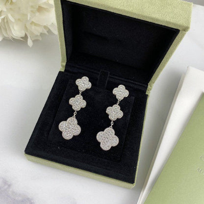 [CiCi]CLOVER 3 MOTIF DIAMOND SILVER DROP EARRINGS