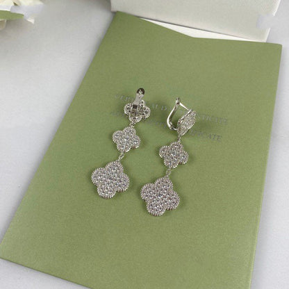 [CiCi]CLOVER 3 MOTIF DIAMOND SILVER DROP EARRINGS