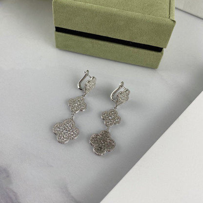 [CiCi]CLOVER 3 MOTIF DIAMOND SILVER DROP EARRINGS