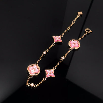 [CiCi]STAR AND SUN 4 MOTIF PINK MOP PINK GOLD BRACELET