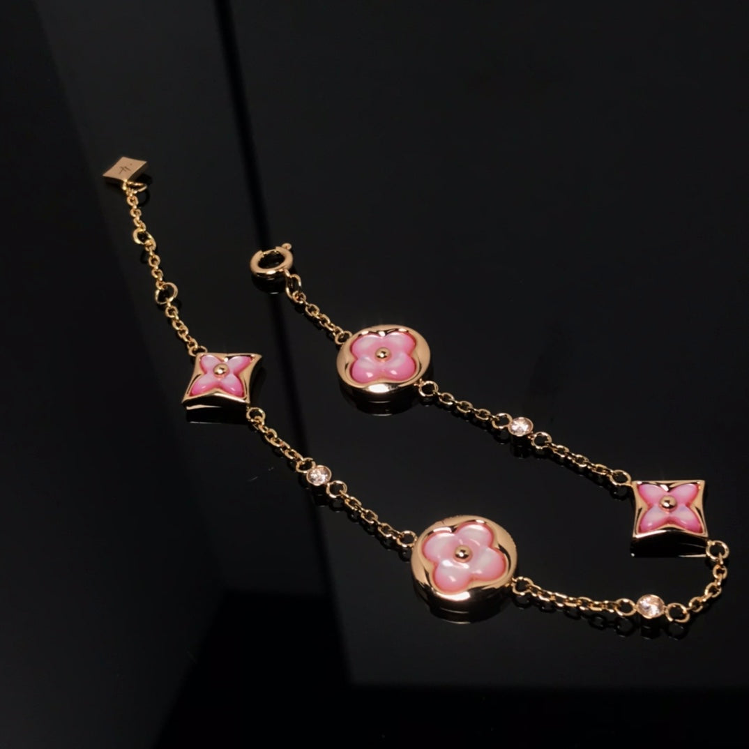 [CiCi]STAR AND SUN 4 MOTIF PINK MOP PINK GOLD BRACELET
