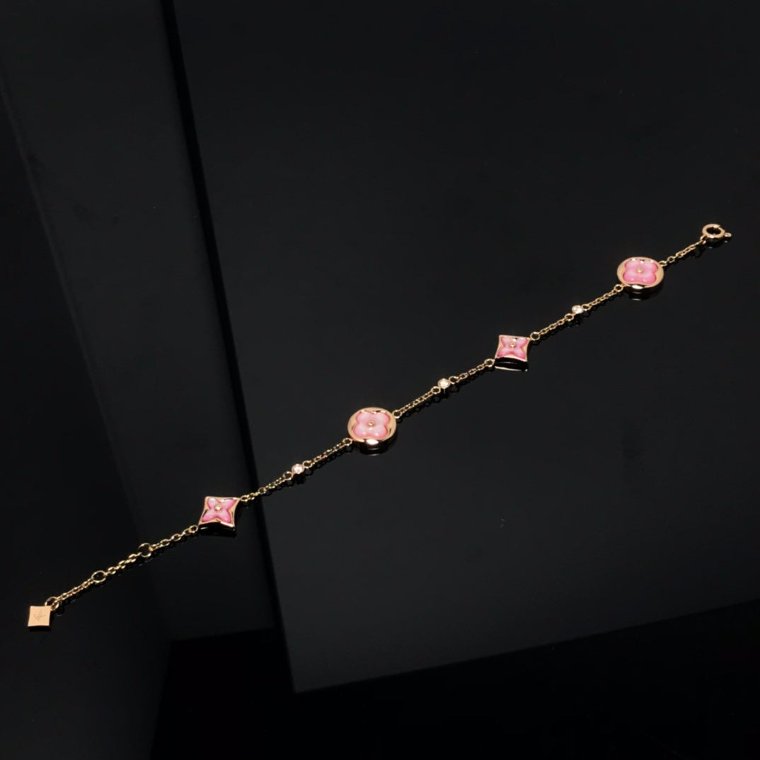 [CiCi]STAR AND SUN 4 MOTIF PINK MOP PINK GOLD BRACELET