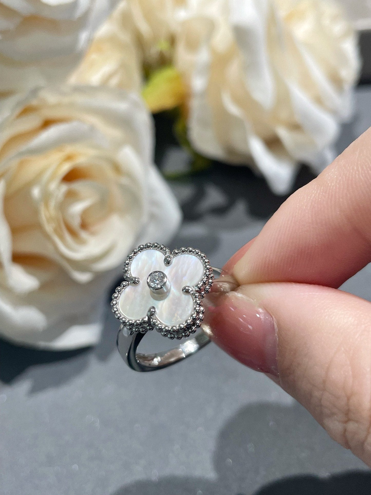 [CiCi]CLOVER SILVER MOP DIAMOND RING