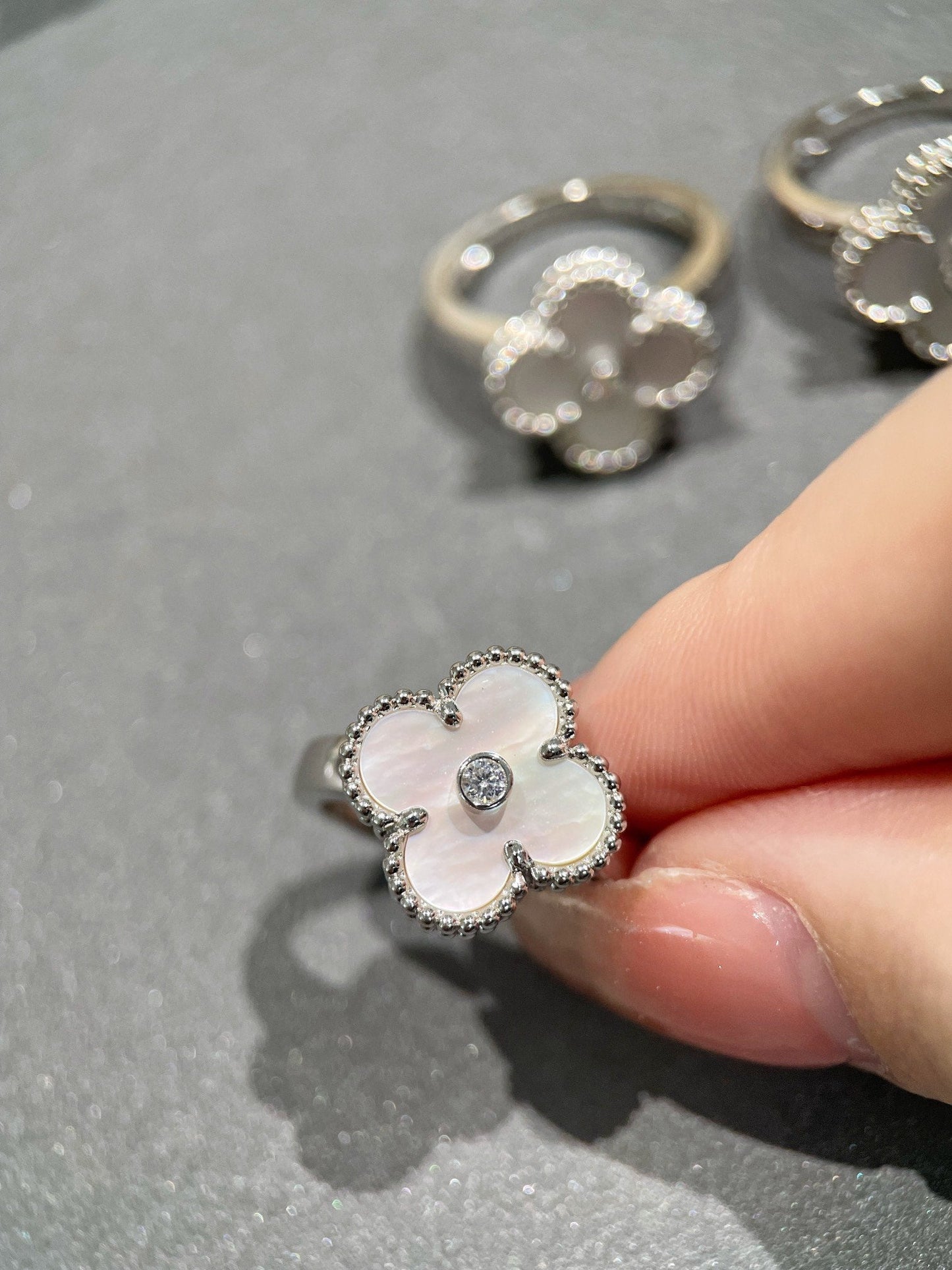 [CiCi]CLOVER SILVER MOP DIAMOND RING