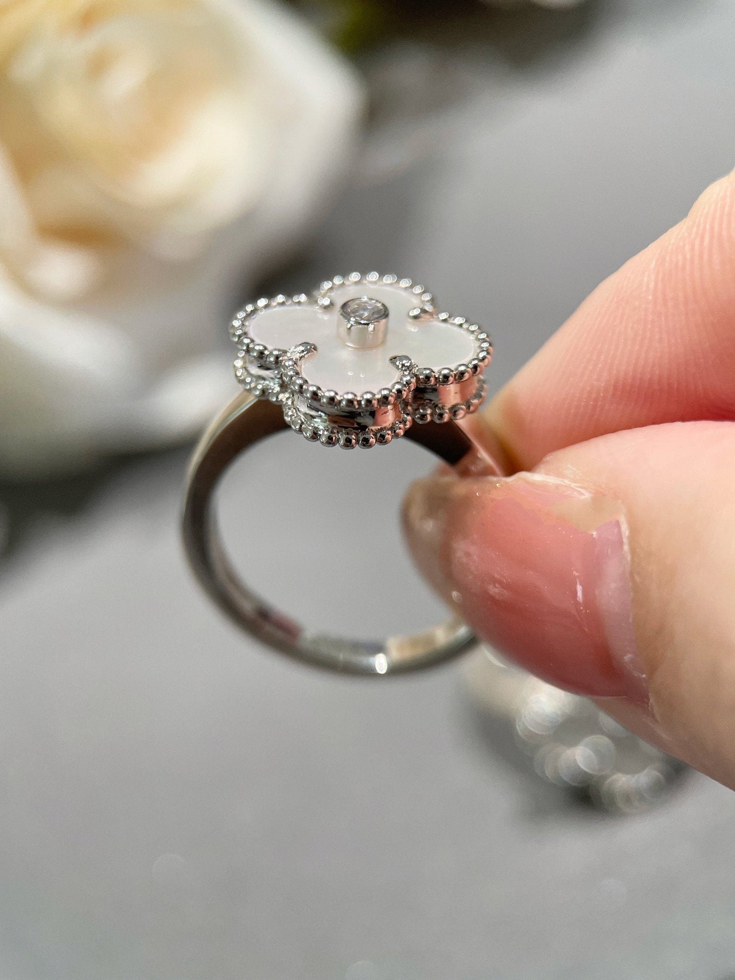 [CiCi]CLOVER SILVER MOP DIAMOND RING