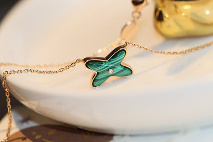 [CiCi]JEUX MALACHITE 1 DIAMOND PINK GOLD NECKLACE