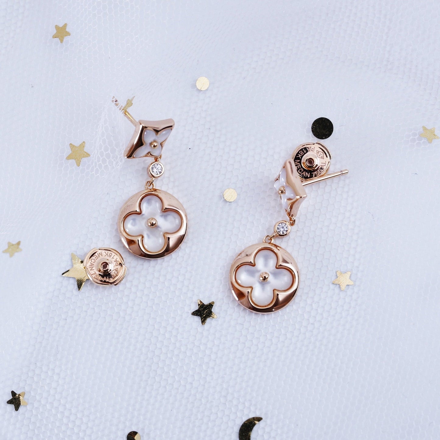 [CiCi]STAR AND SUN PINK GOLD MOP DROP EARRINGS