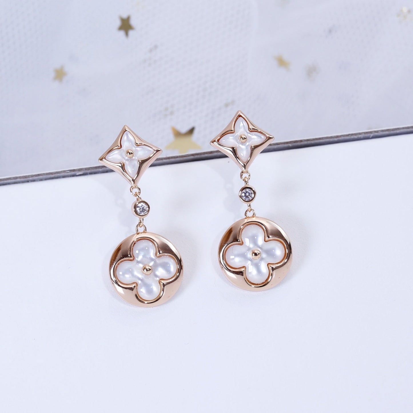 [CiCi]STAR AND SUN PINK GOLD MOP DROP EARRINGS