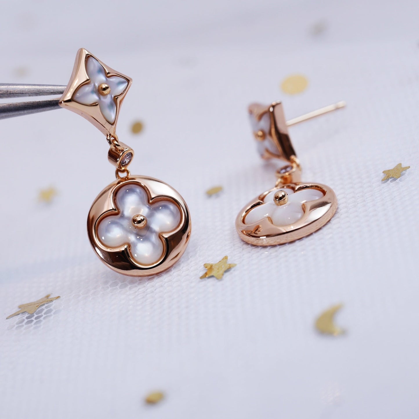 [CiCi]STAR AND SUN PINK GOLD MOP DROP EARRINGS