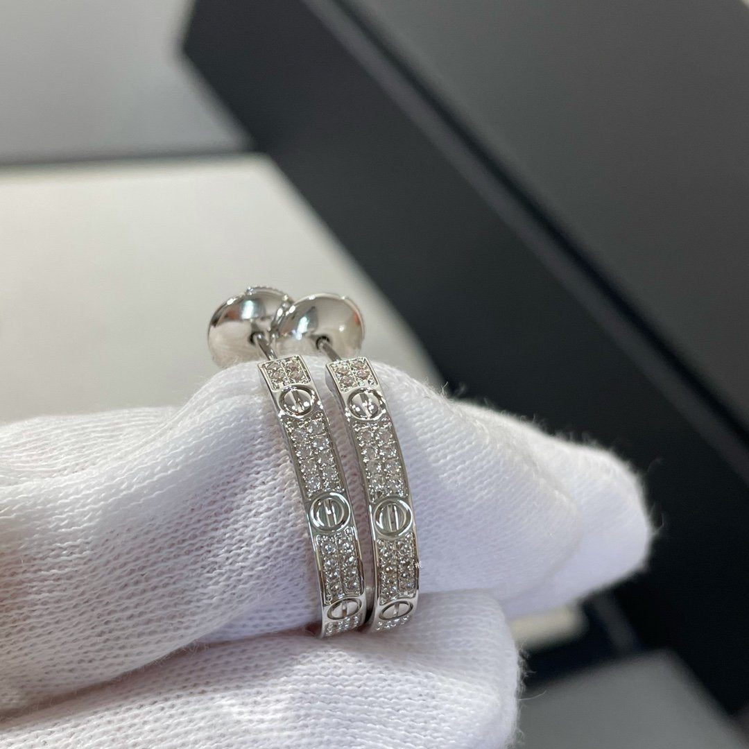 [CiCi]LOVE DIAMOND SILVER HOOP EARRINGS