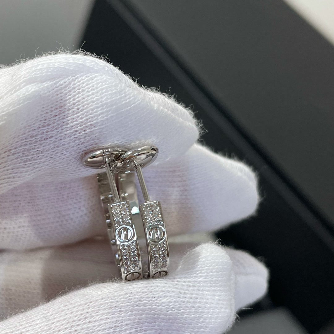 [CiCi]LOVE DIAMOND SILVER HOOP EARRINGS